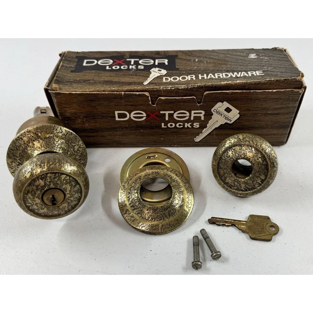 3 Vintage Dexter Door Handle Locks Dover Model 3442 Cylindrical Dexlock